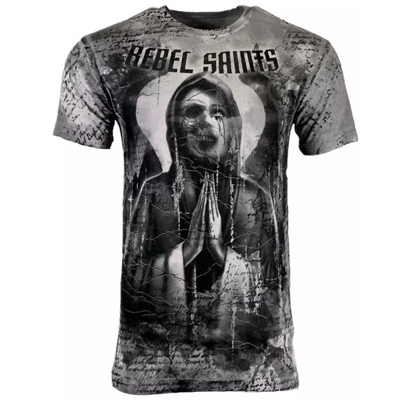 Rebel Saint By Affliction Men's T-shirt MOURNFUL Biker Skull Tattoo S-5XL - Picture 3 of 7